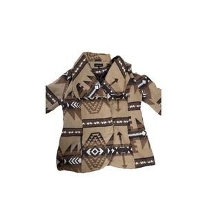 New Look Brown Tan Geometric Native Wool Blend Belted Jacket Women's L